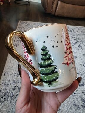 Anthropologie Susannah Garrod Oh Christmas Tree Mug Gold Handle